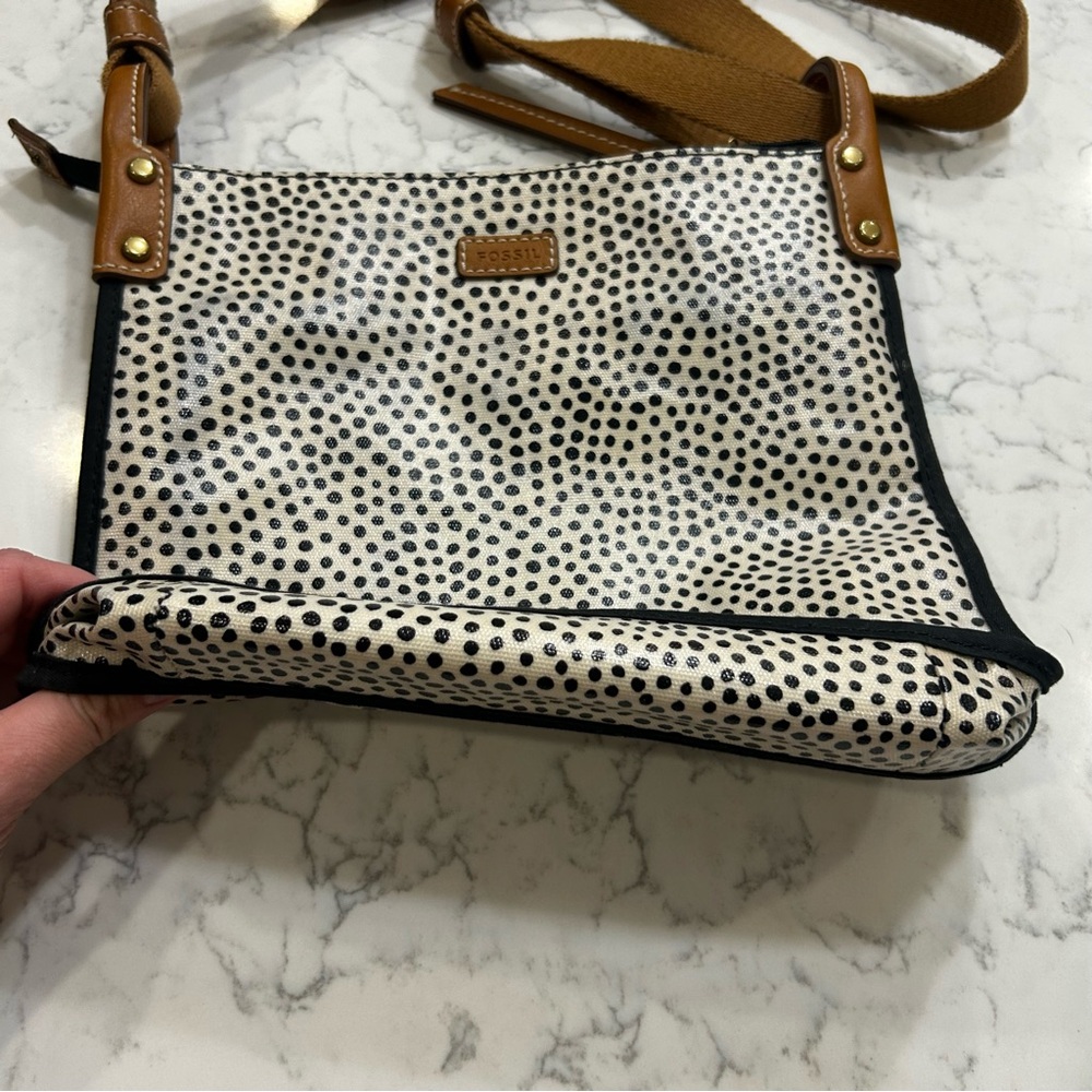 Fossil Key Per Polkadot Coated Canvas PVC Crossbody Bag Purse - Picture 4 of 12